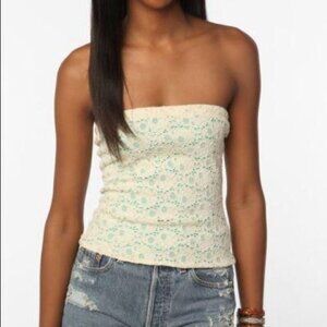 Silence + Noise Green Tube Top Floral Lace